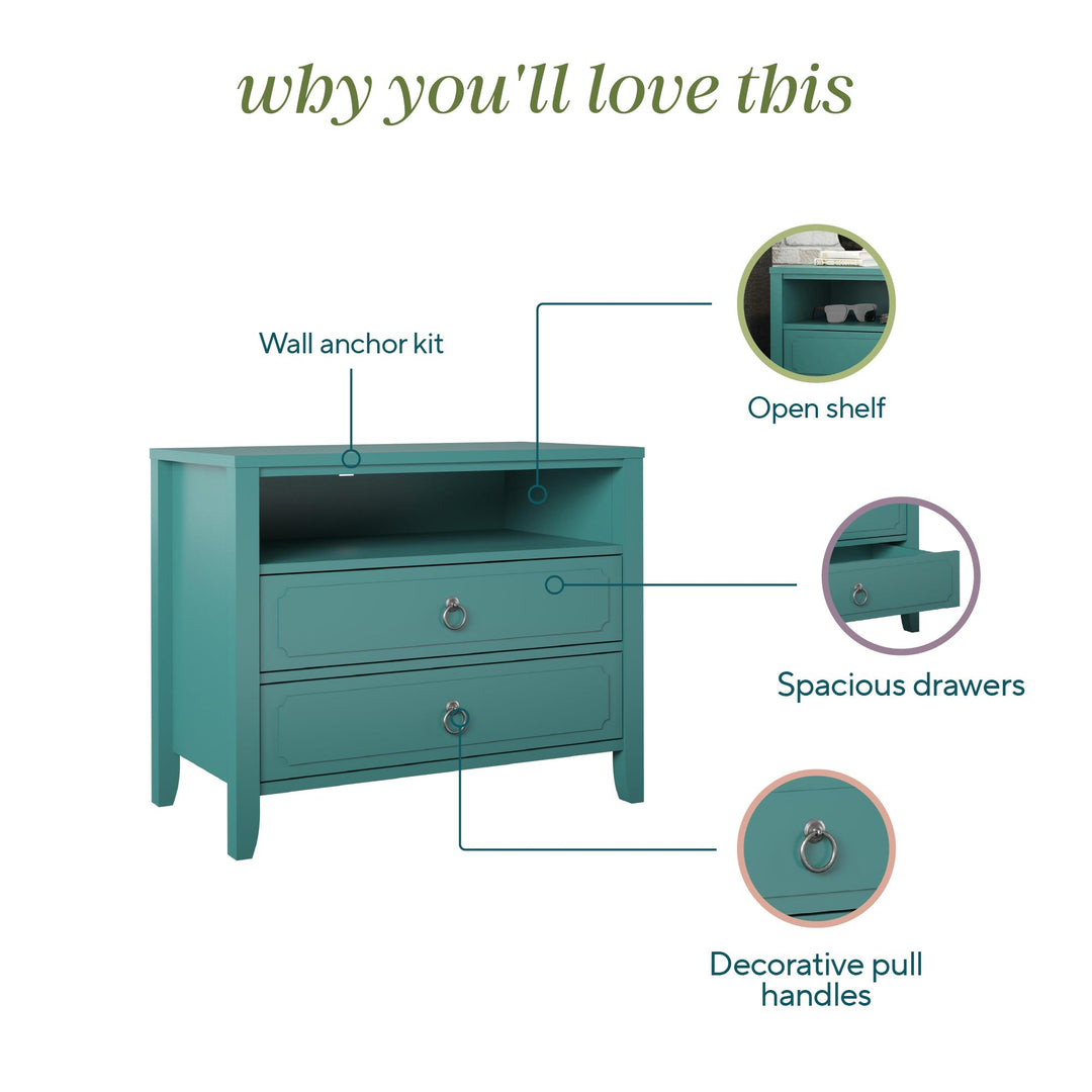 Her Majesty 2 Drawer Nightstand with 1 Open Cubby and 2 Drawers - Emerald Green