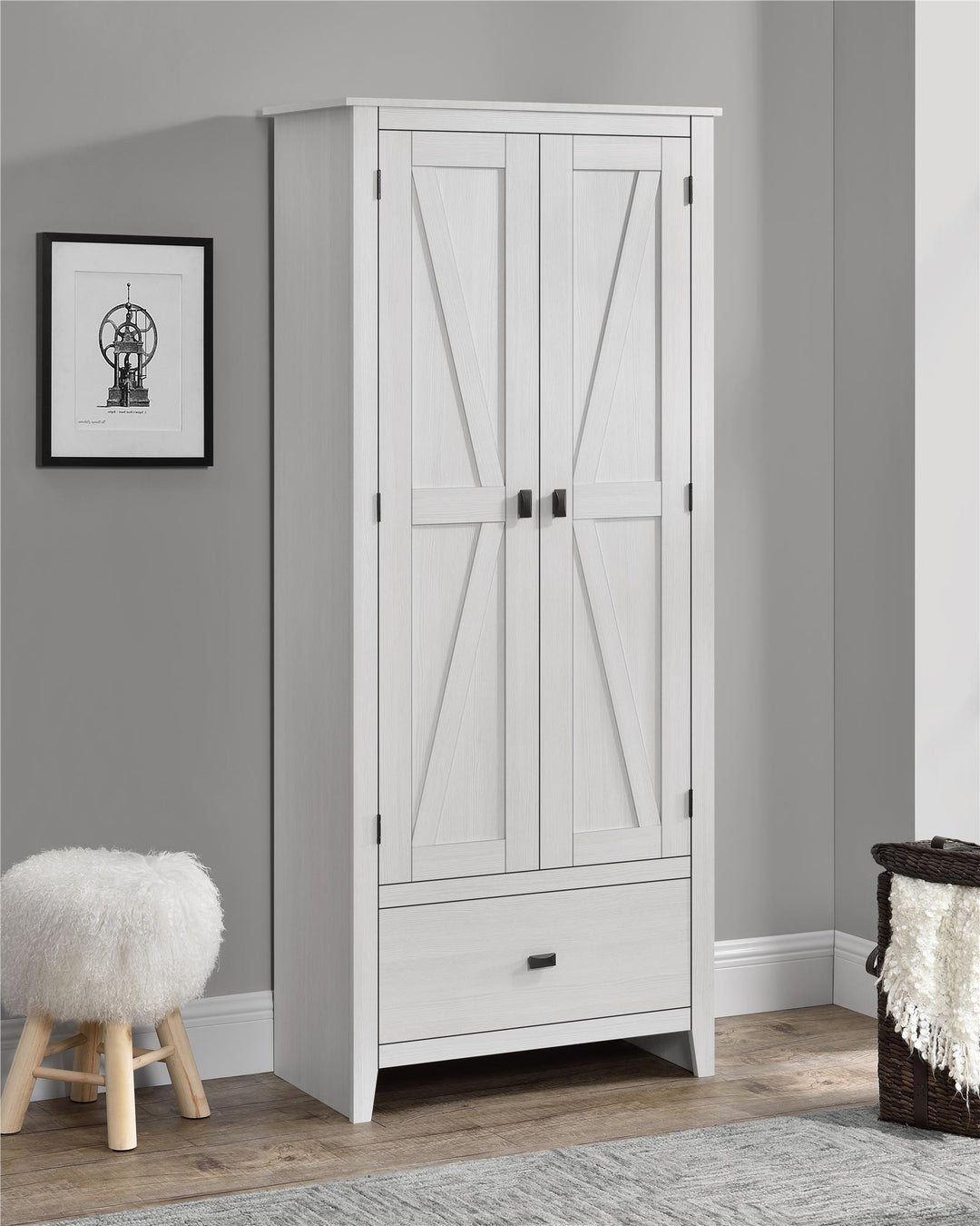 Farmington Rustic Farmhouse 30 Inch Wide Storage Cabinet - Ivory Pine