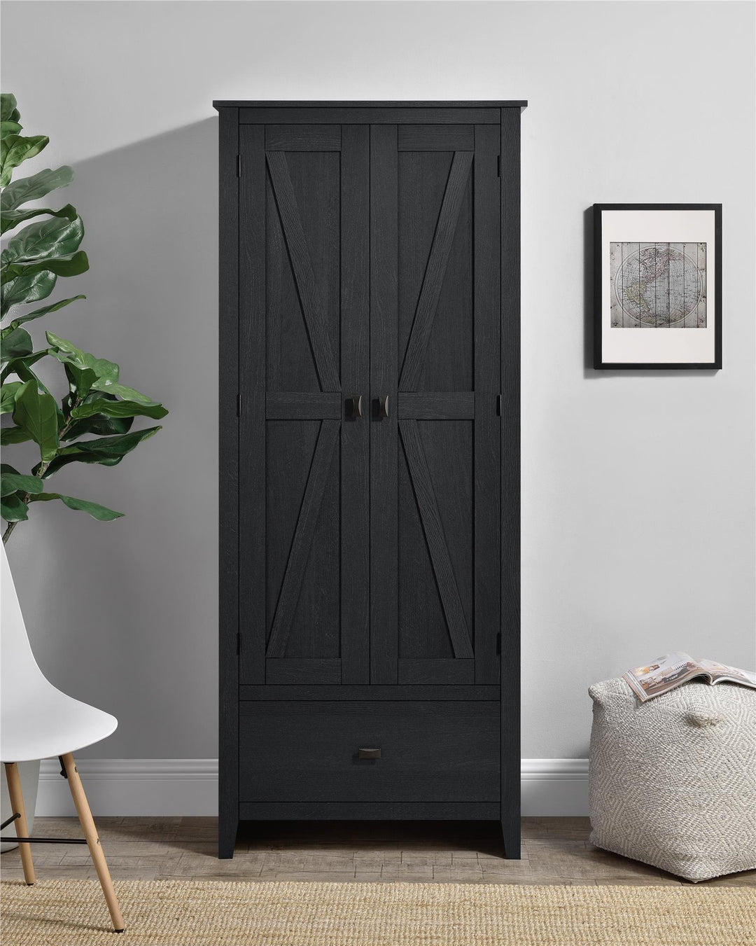 Farmington Rustic Farmhouse 30 Inch Wide Storage Cabinet - Black Oak