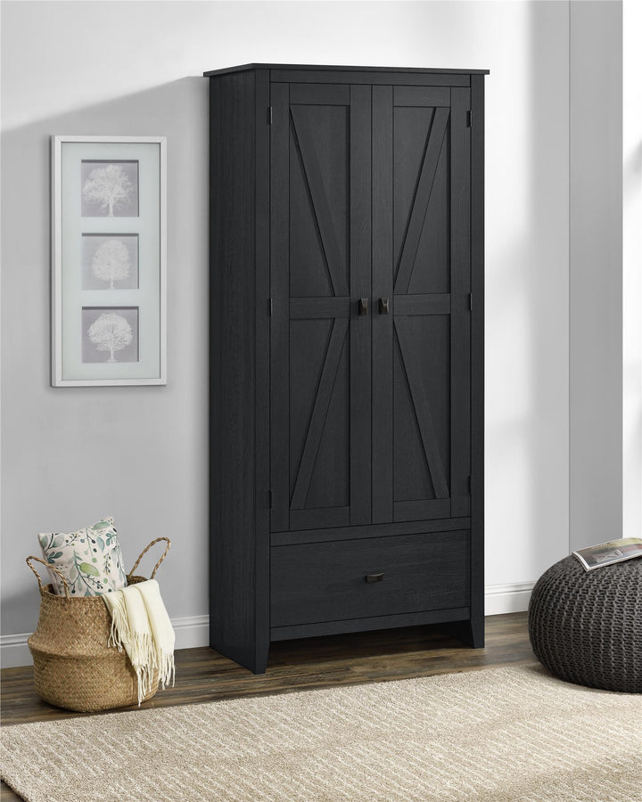 Farmington Rustic Farmhouse 30 Inch Wide Storage Cabinet - Black Oak