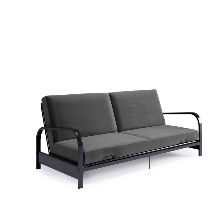 DHP Elbern Black Metal Arm Futon Frame with Microfiber Slipcover - Gray - Full