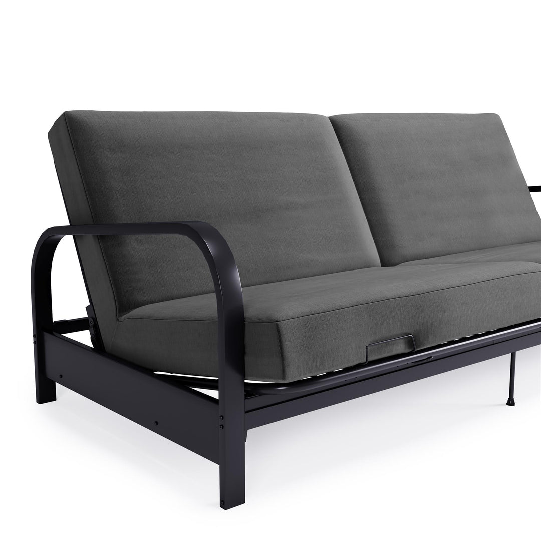 DHP Elbern Black Metal Arm Futon Frame with Microfiber Slipcover - Gray - Full