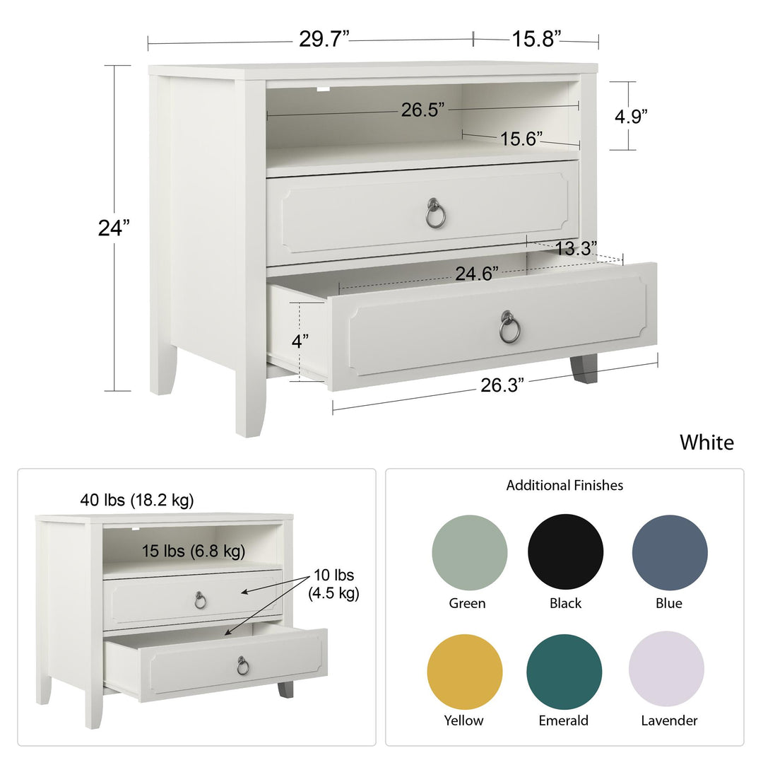 Her Majesty 2 Drawer Nightstand with 1 Open Cubby and 2 Drawers - White