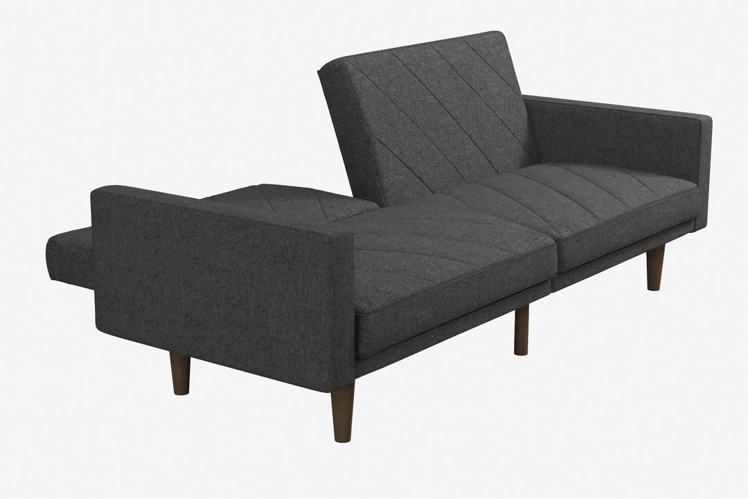 Paxson Futon with Solid Wood Legs and Diagonal Design - Dark Gray