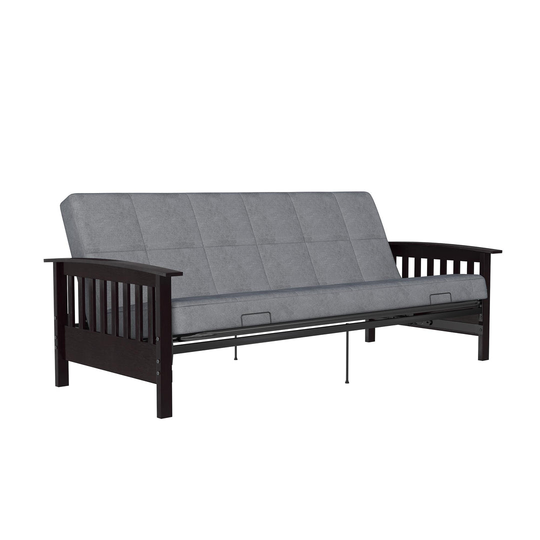 Brixen Cherry Wood Arm Metal Futon Frame with 6-Inch Mattress - Gray - Full