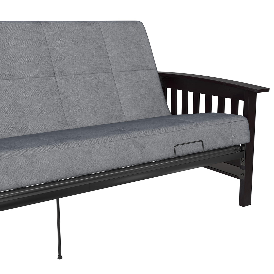 Brixen Cherry Wood Arm Metal Futon Frame with 6-Inch Mattress - Gray - Full