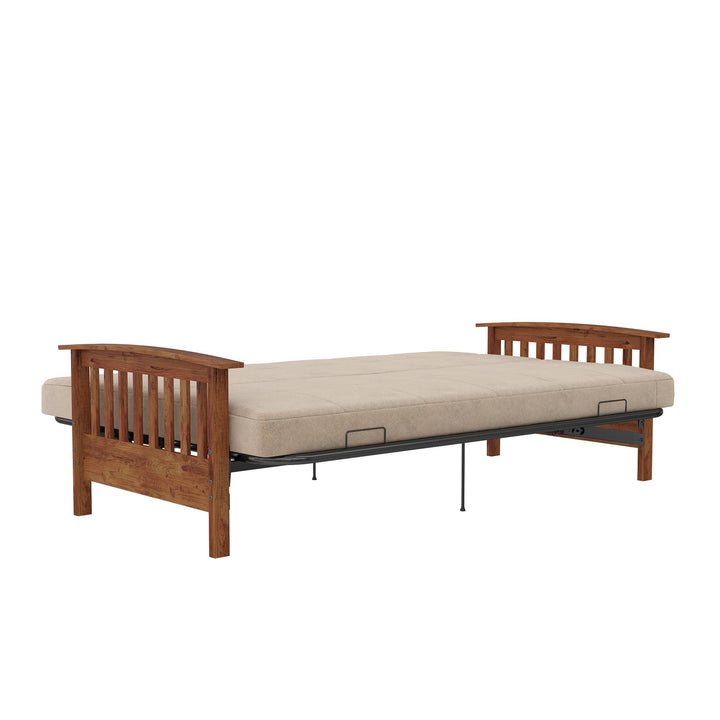 Brixen Cherry Wood Arm Metal Futon Frame with 6-Inch Mattress - Tan - Full