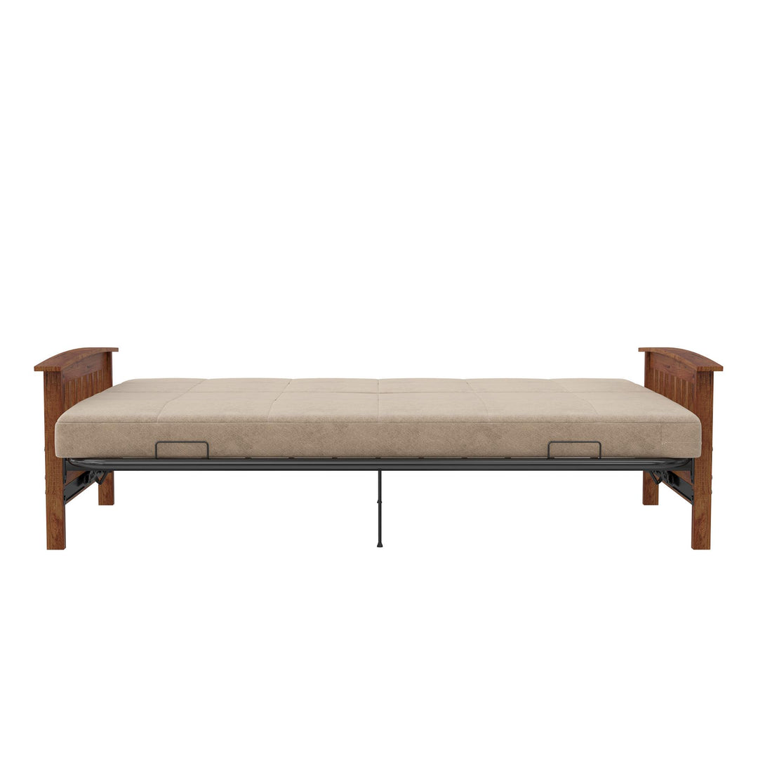 Brixen Cherry Wood Arm Metal Futon Frame with 6-Inch Mattress - Tan - Full