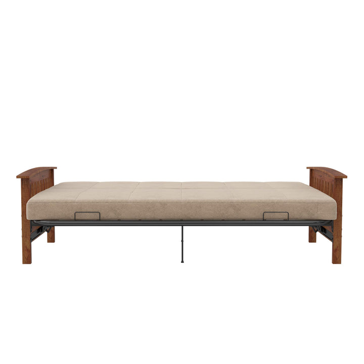 Brixen Cherry Wood Arm Metal Futon Frame with 6-Inch Mattress - Tan - Full