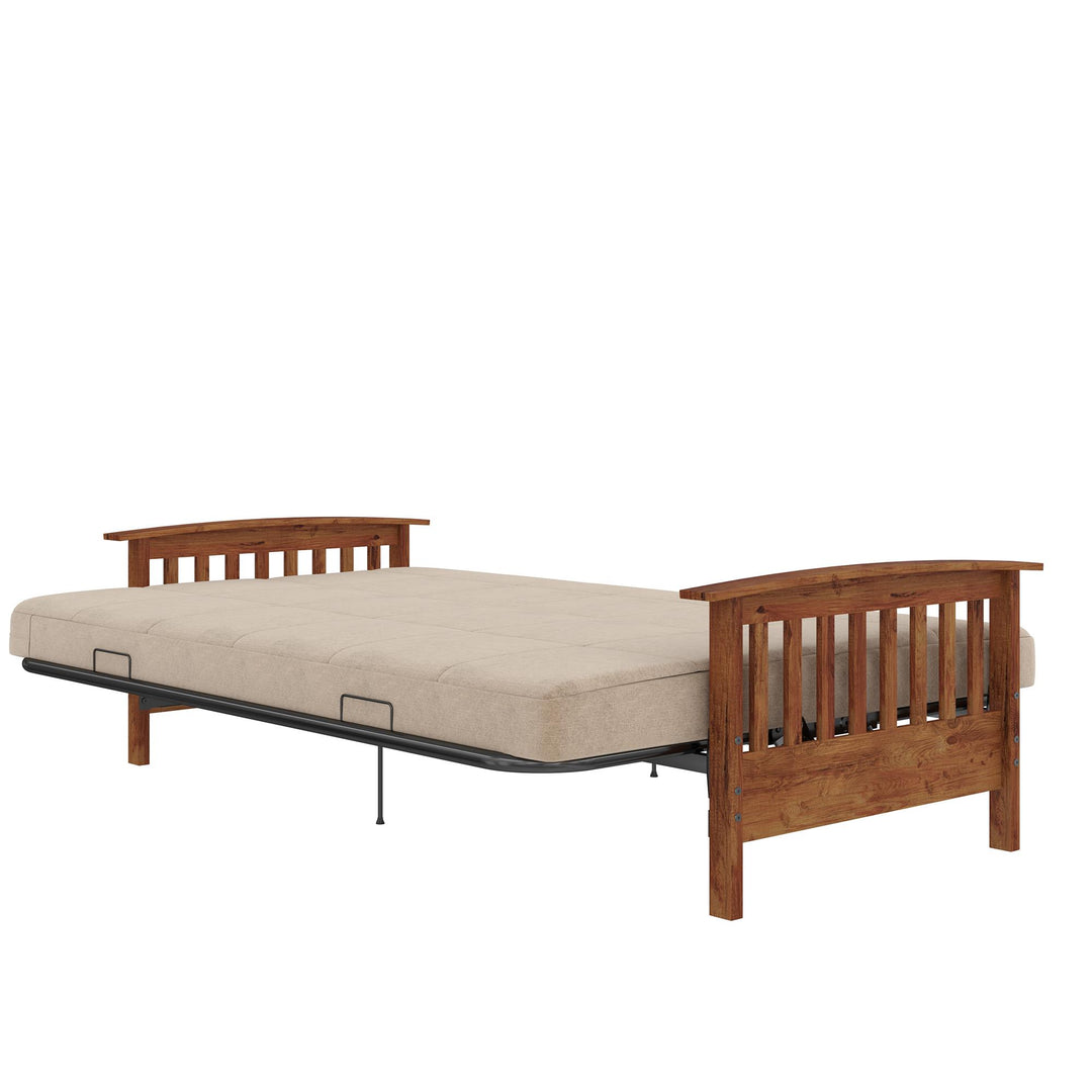 Brixen Cherry Wood Arm Metal Futon Frame with 6-Inch Mattress - Tan - Full