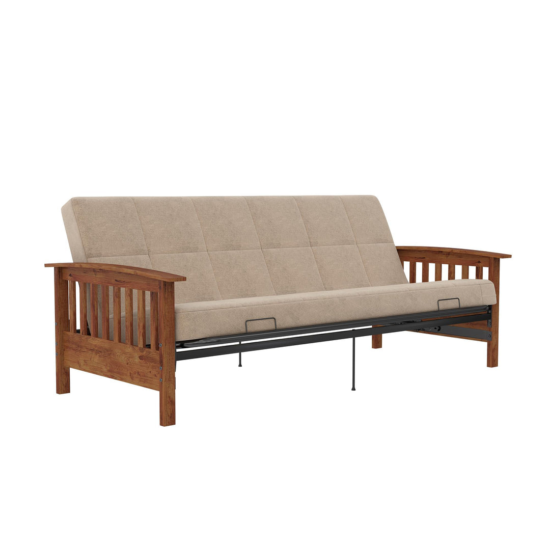 Brixen Cherry Wood Arm Metal Futon Frame with 6-Inch Mattress - Tan - Full