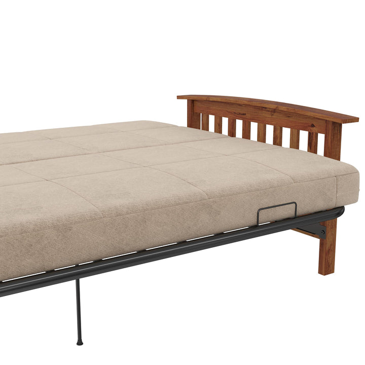 Brixen Cherry Wood Arm Metal Futon Frame with 6-Inch Mattress - Tan - Full