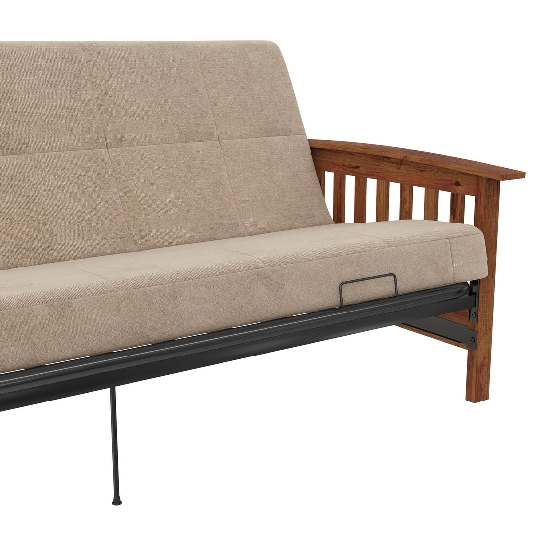 Brixen Cherry Wood Arm Metal Futon Frame with 6-Inch Mattress - Tan - Full