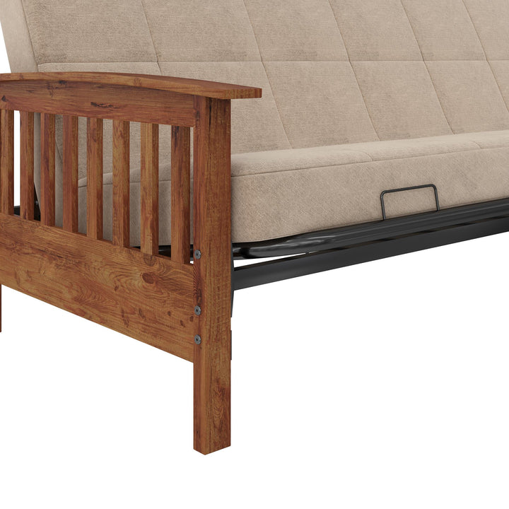 Brixen Cherry Wood Arm Metal Futon Frame with 6-Inch Mattress - Tan - Full