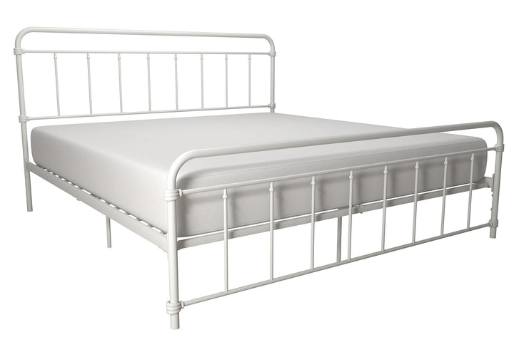 Wallace Spindle Metal Bed with Elegant Curves and Slats - White - King