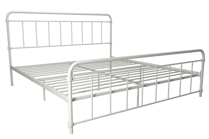 Wallace Spindle Metal Bed with Elegant Curves and Slats - White - King