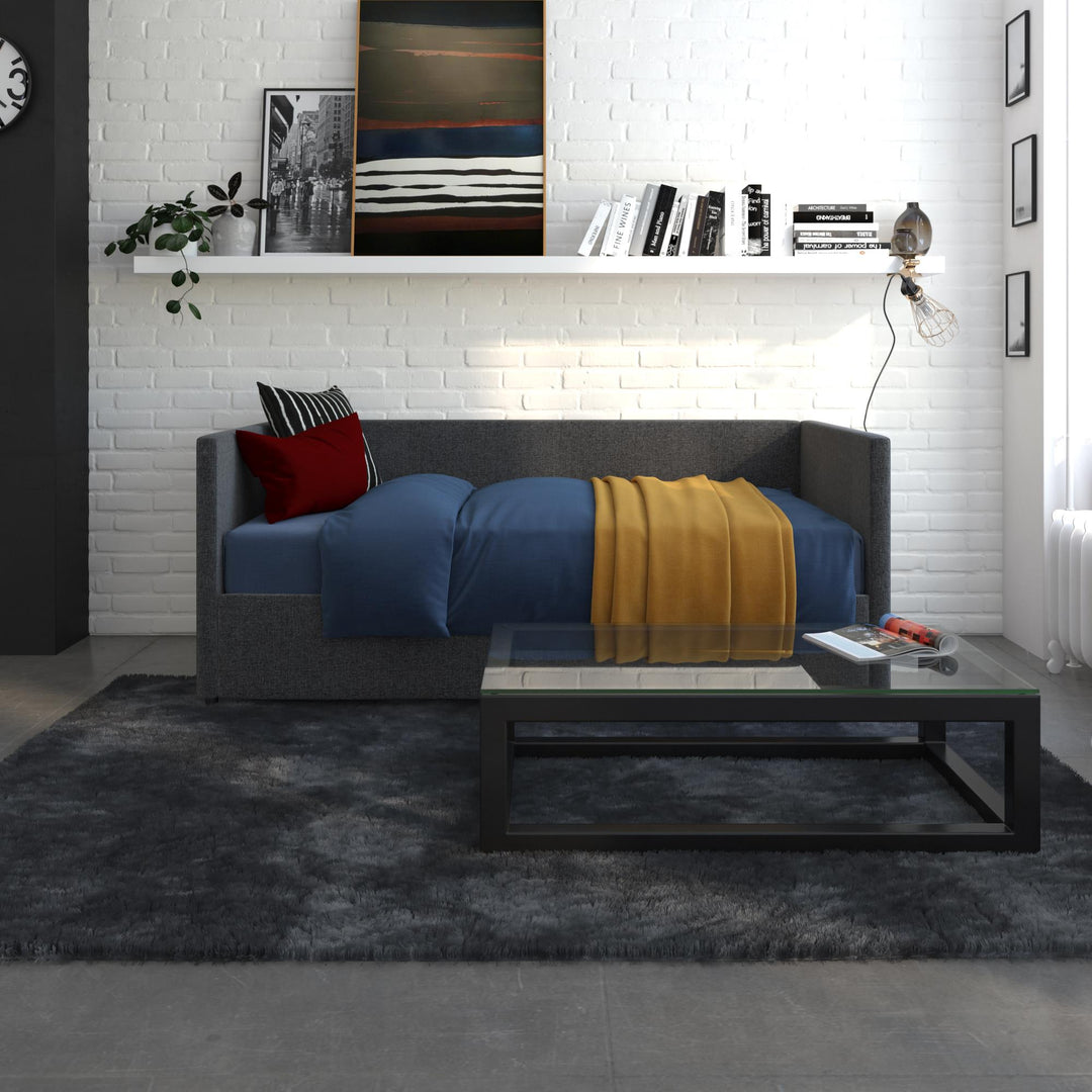 Upholstered Daybed with Wooden Slats and Storage Drawers - Grey Linen - Twin