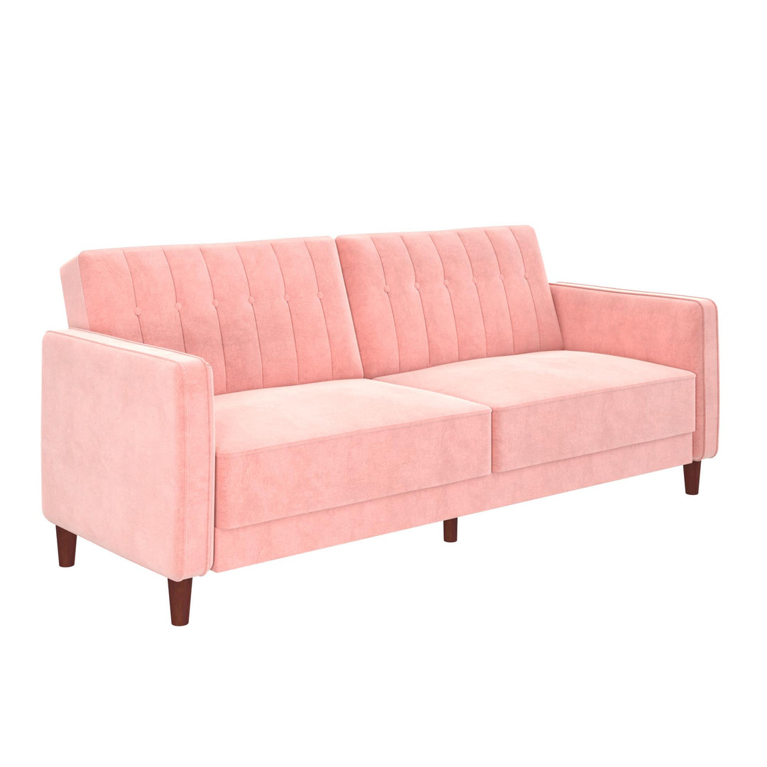 Pin Tufted Transitional Futon with Vertical Stitching and Button Tufting - Pink