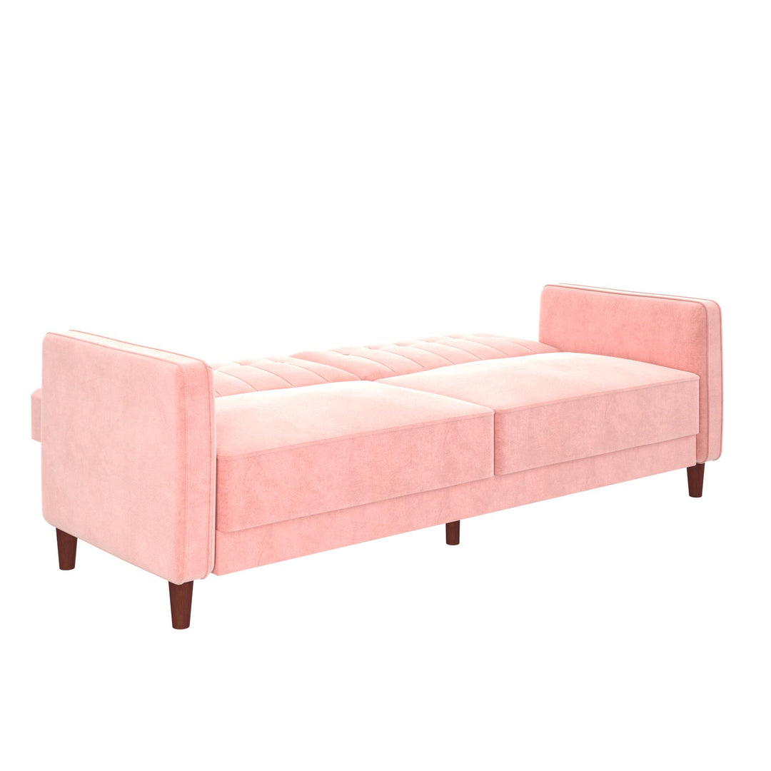 Pin Tufted Transitional Futon with Vertical Stitching and Button Tufting - Pink