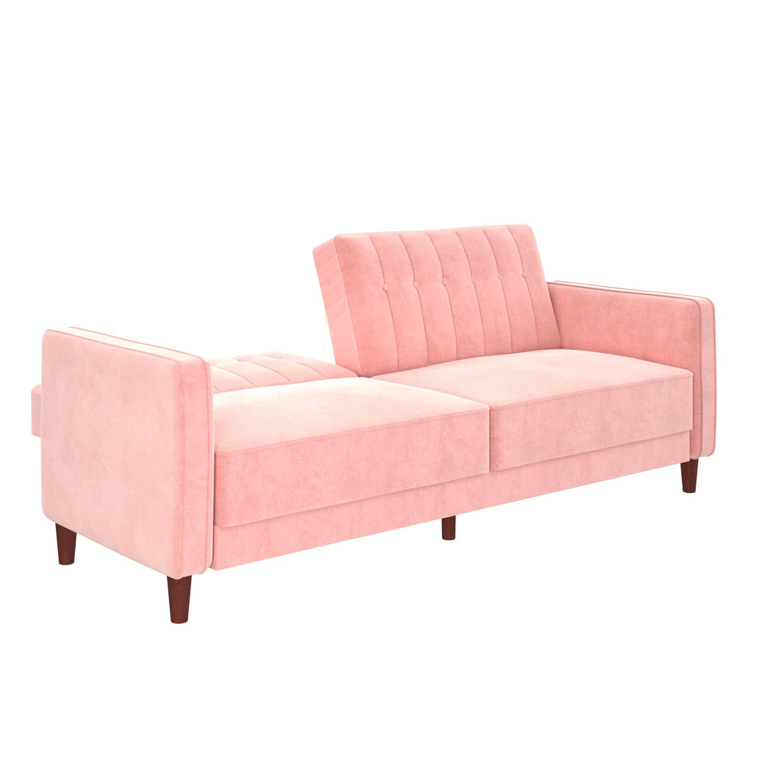 Pin Tufted Transitional Futon with Vertical Stitching and Button Tufting - Pink