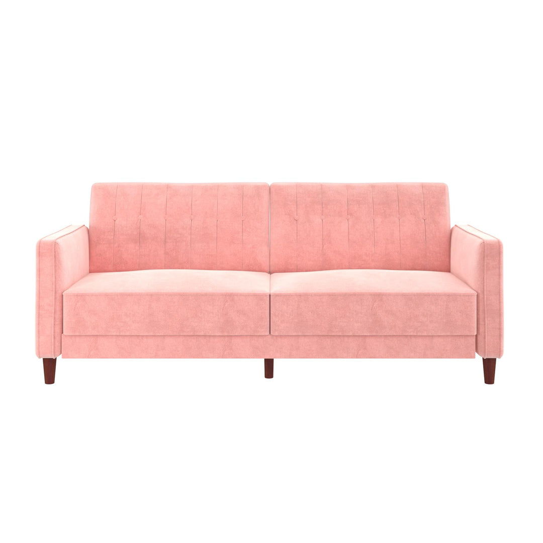 Pin Tufted Transitional Futon with Vertical Stitching and Button Tufting - Pink