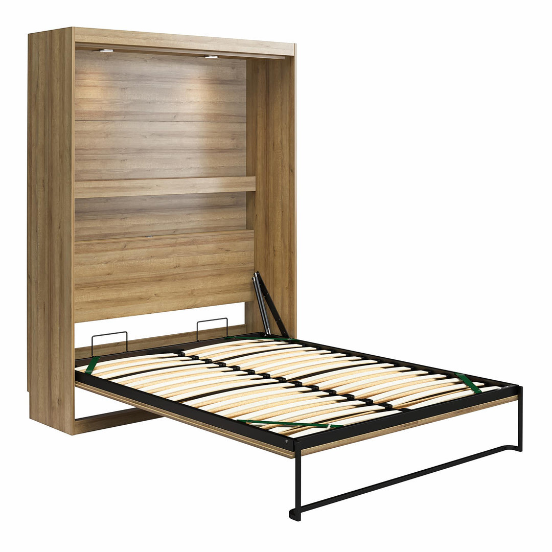 Impressions Full Wall Bed with Gallery Shelf & Touch Sensor LED Lighting - Natural - Full