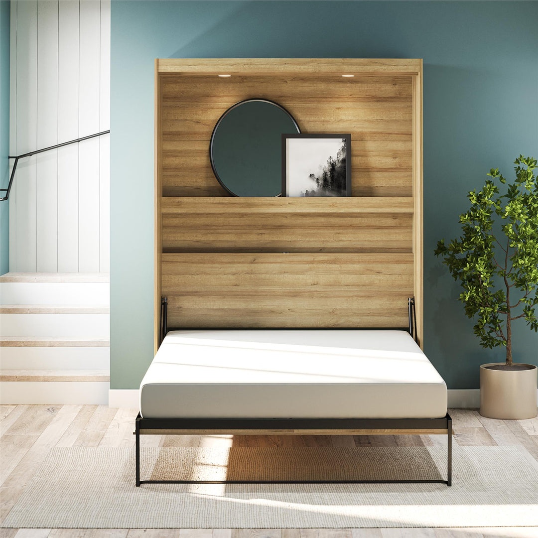 Impressions Full Wall Bed with Gallery Shelf & Touch Sensor LED Lighting - Natural - Full