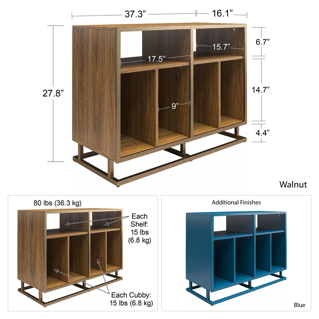 Regal Double Wide Record Station with 6 Open Cubbies - Black Oak