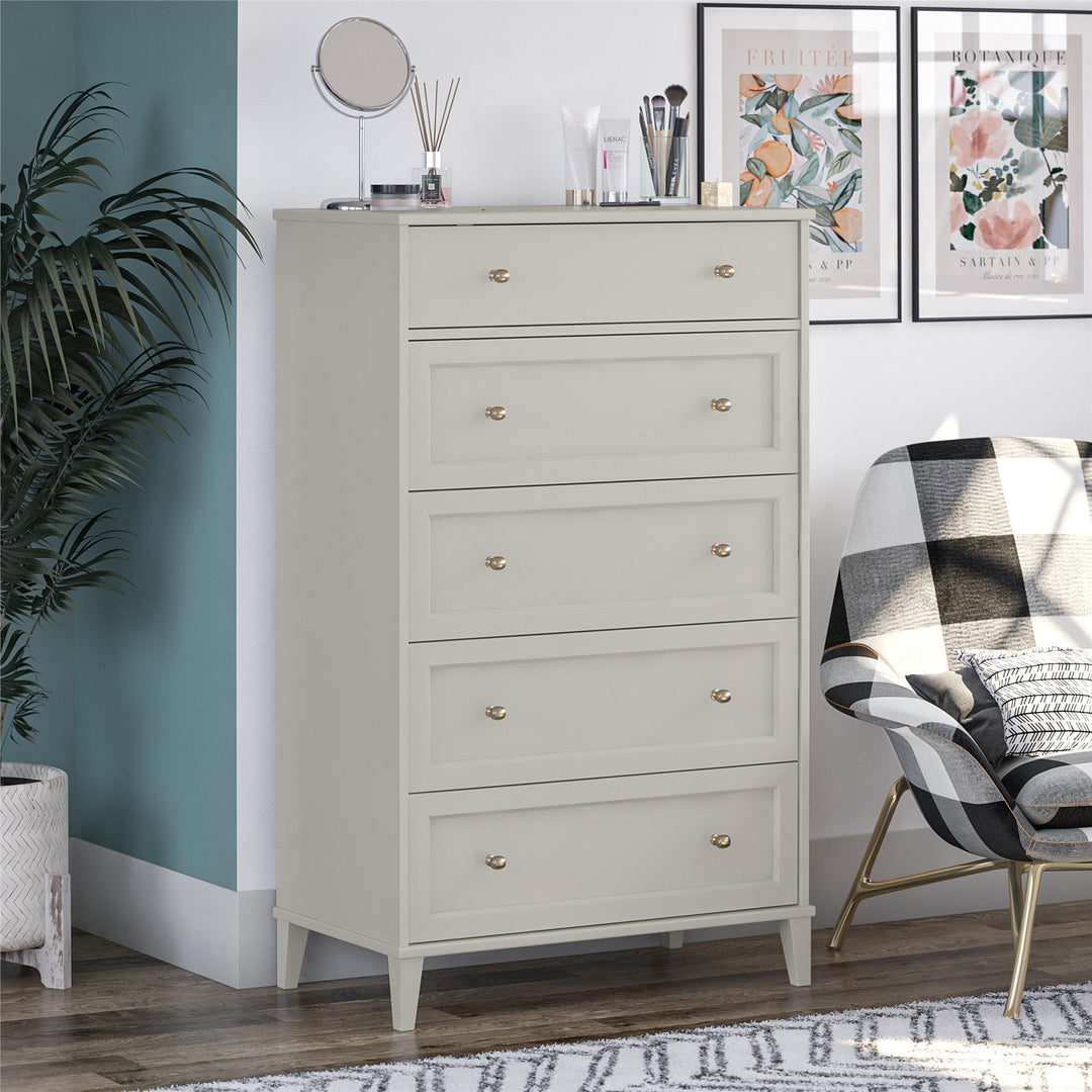 Monticello Tall 5 Drawer Dresser with Gold Accents - Sharkey Grey