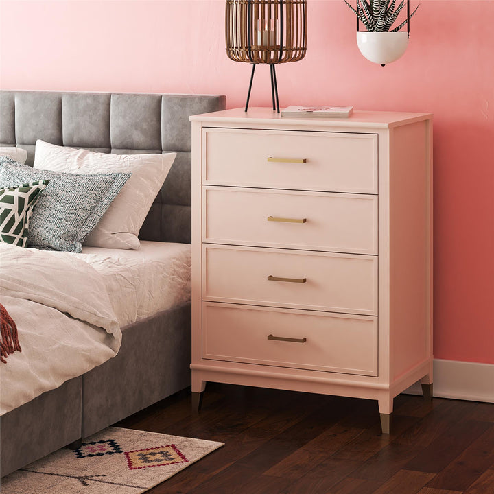 Westerleigh 4 Drawer Dresser with Gold Accents - Pale Dogwood