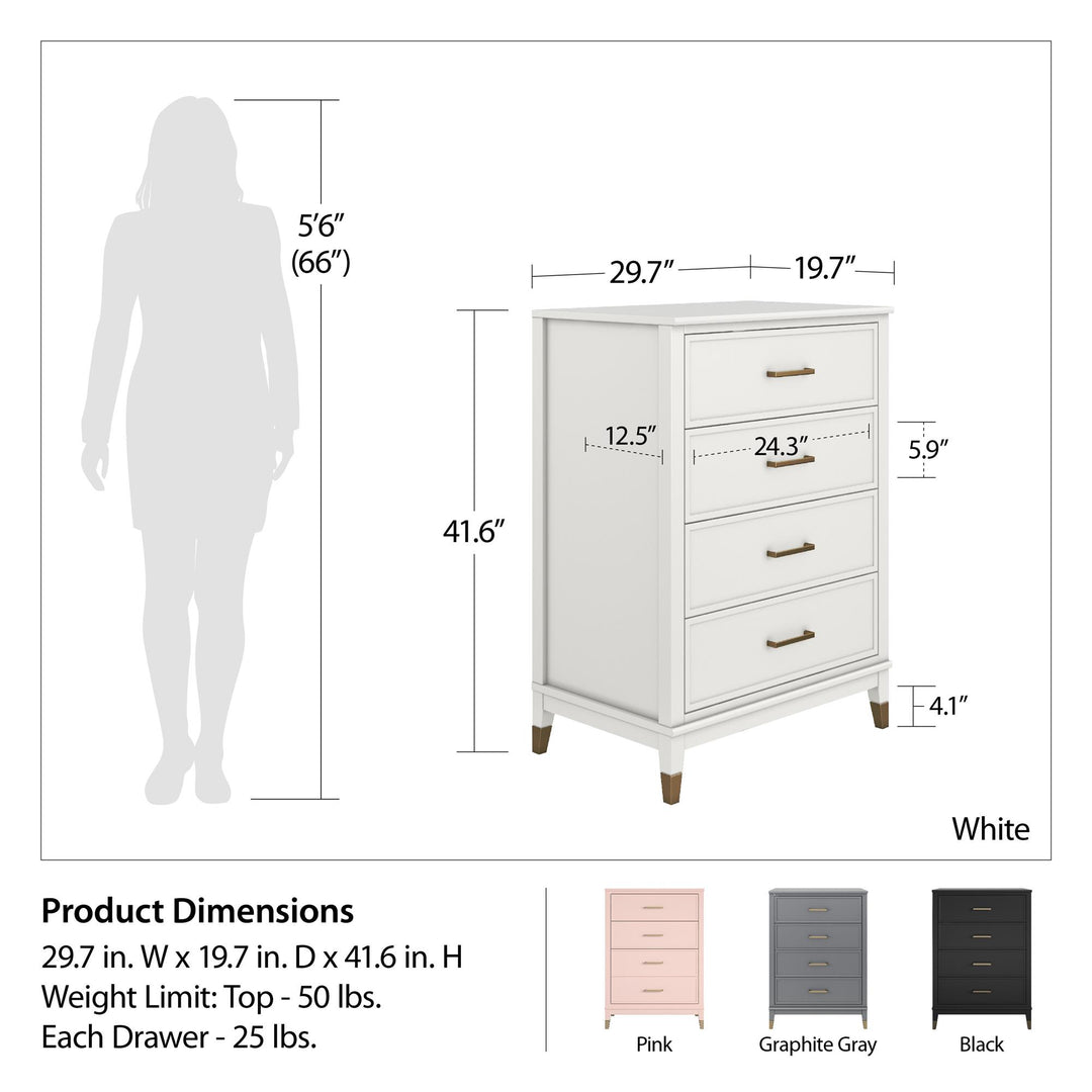 Westerleigh 4 Drawer Dresser with Gold Accents - Pale Dogwood