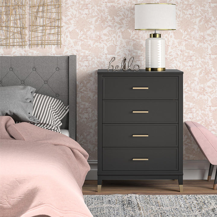 Westerleigh 4 Drawer Dresser with Gold Accents - Black