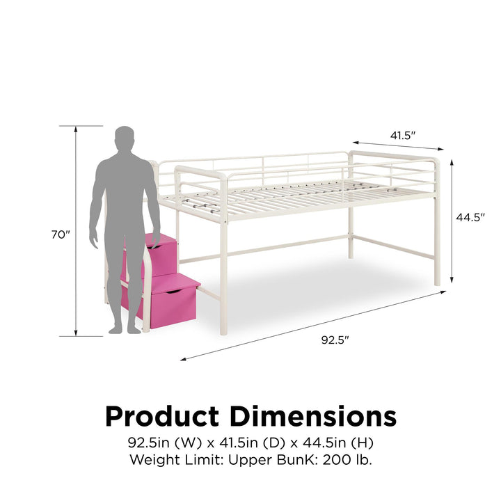 San Junior Low-Height Twin Loft Bed with Storage Steps - White - Twin