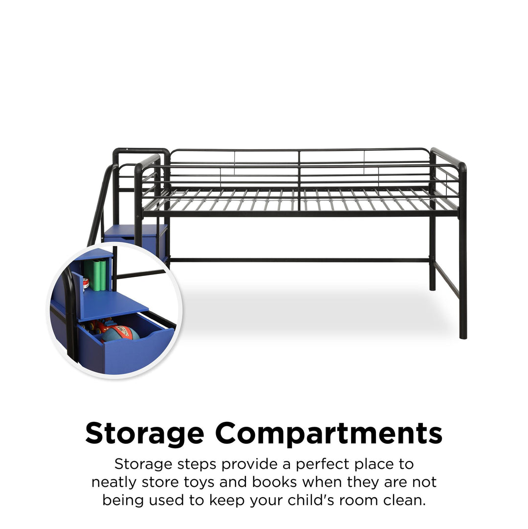 San Junior Low-Height Twin Loft Bed with Storage Steps - Black - Twin