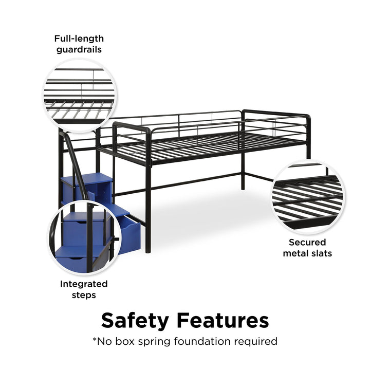 San Junior Low-Height Twin Loft Bed with Storage Steps - Black - Twin