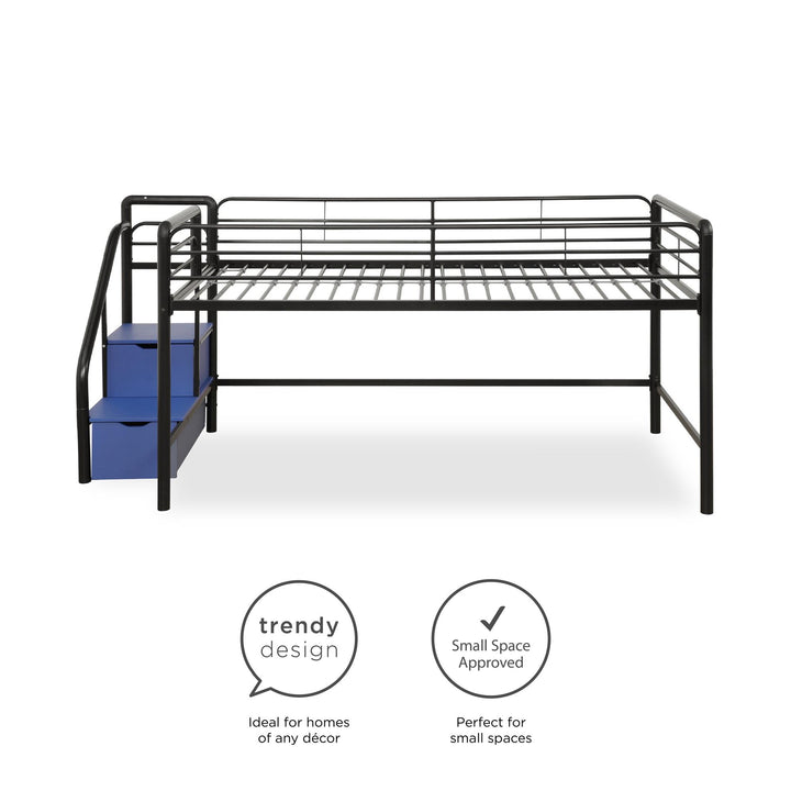 San Junior Low-Height Twin Loft Bed with Storage Steps - Black - Twin