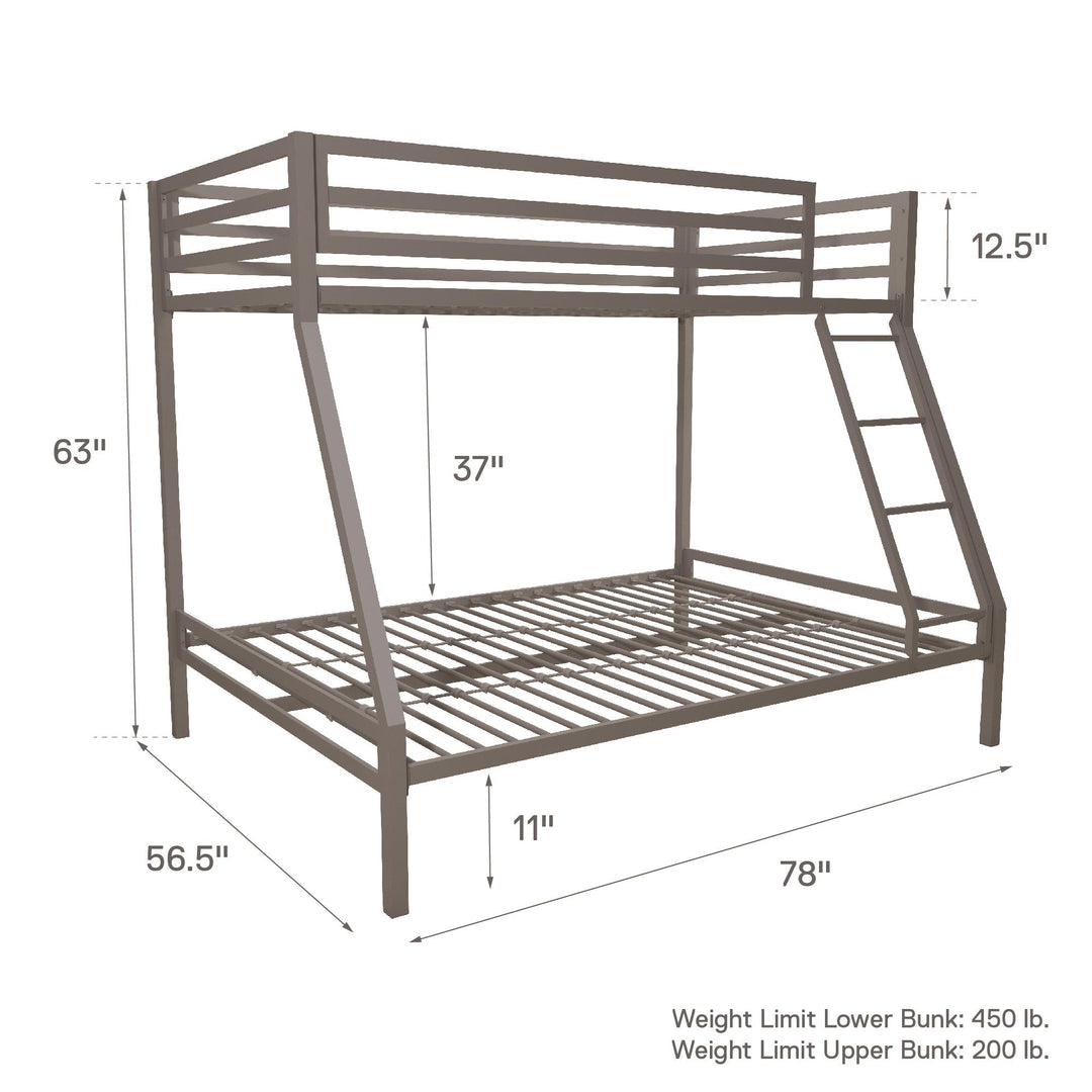 Lara Premium Twin over Full Metal Bunk Bed - Silver - Twin-Over-Full