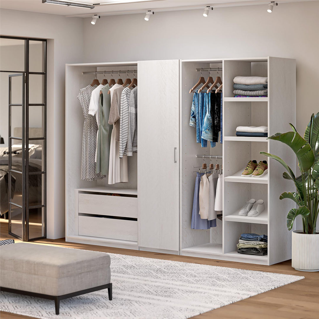 Perry Park Modular Extra Wide Wardrobe with Adjustable Open Shelves and Clothing Rods - Ivory Oak