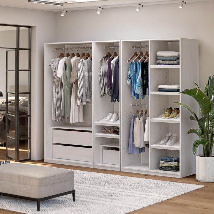 Perry Park Modular Extra Wide Wardrobe with Adjustable Open Shelves and Clothing Rods - Ivory Oak