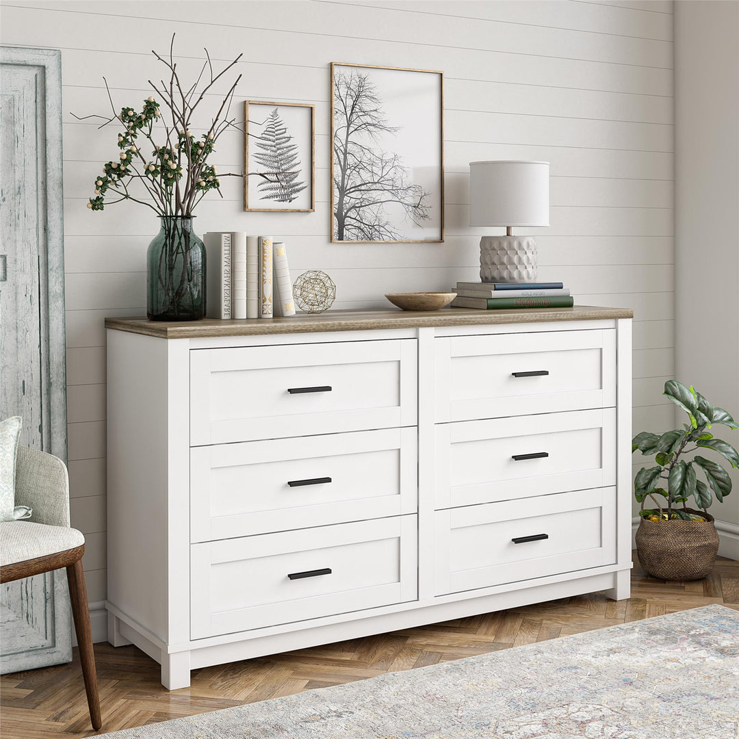 Chapel Hill Modern Farmhouse 6 Drawer Dresser - White