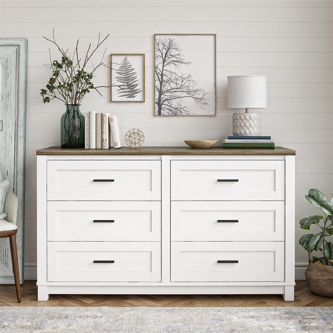 Chapel Hill Modern Farmhouse 6 Drawer Dresser - White