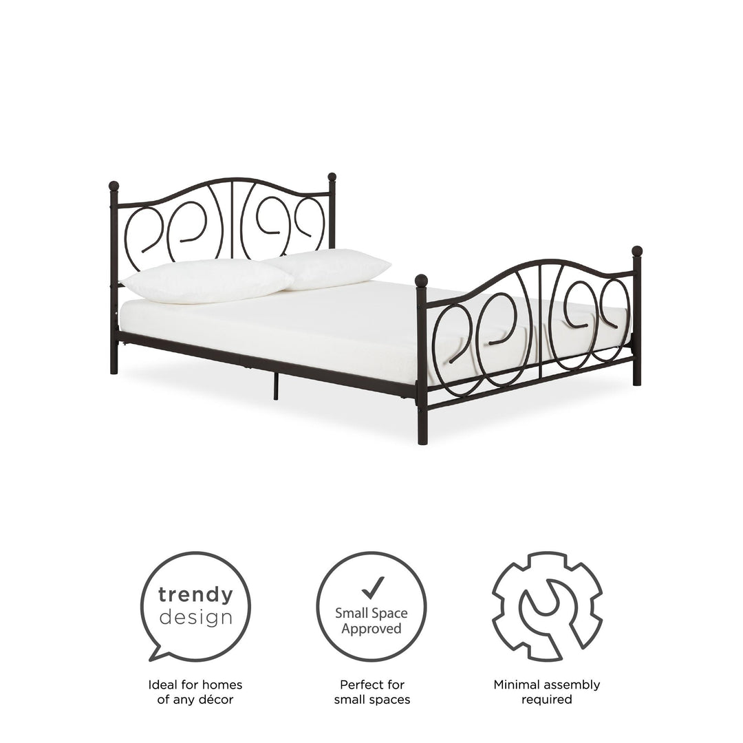 Victoria Metal Platform Bed with Headboard, Footboard and 2 Height Options - Bronze - Queen