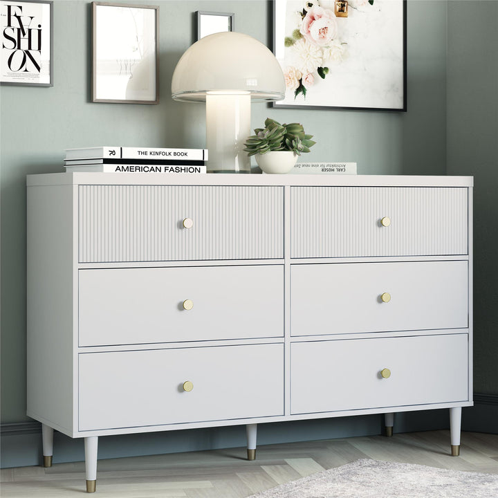 Elizabeth 6 Drawer Textured Dresser with Gold Knobs - Dove Gray