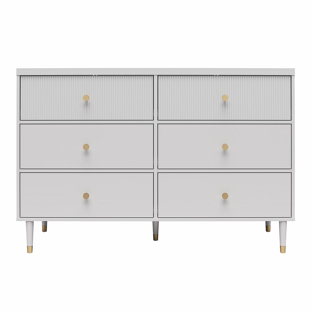 Elizabeth 6 Drawer Textured Dresser with Gold Knobs - Dove Gray