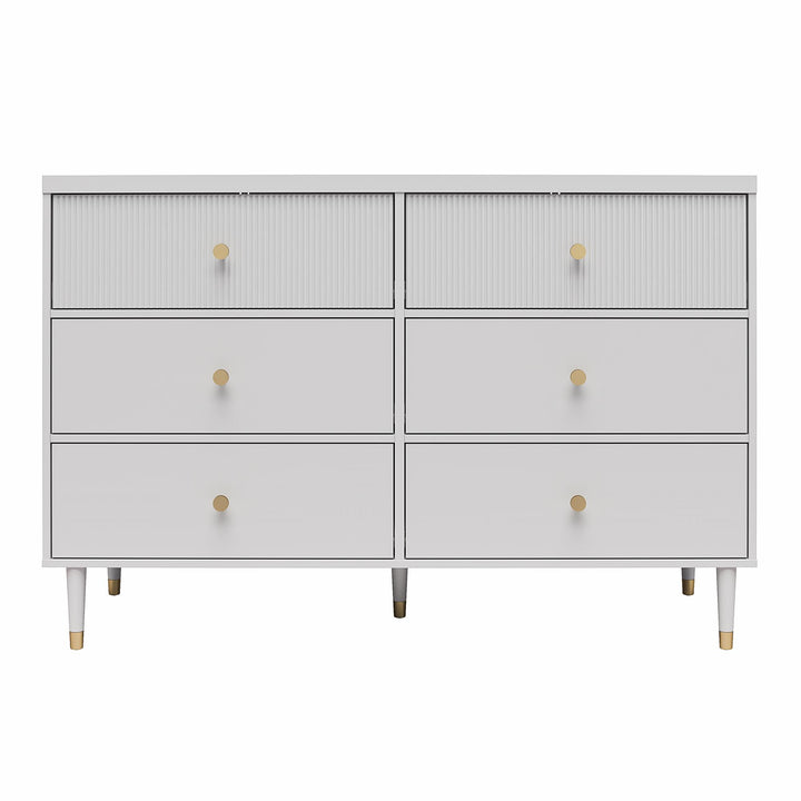 Elizabeth 6 Drawer Textured Dresser with Gold Knobs - Dove Gray