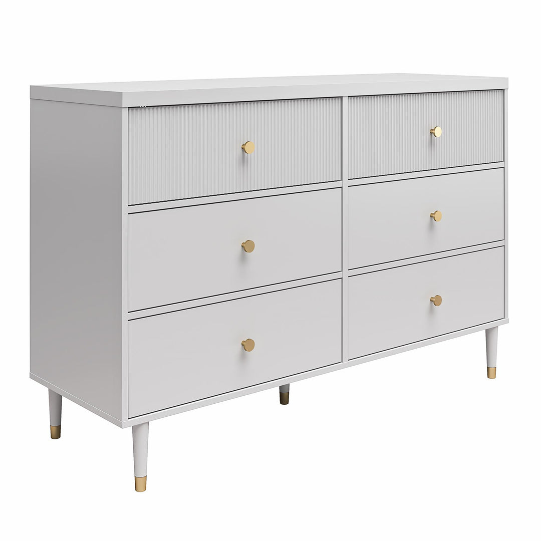 Elizabeth 6 Drawer Textured Dresser with Gold Knobs - Dove Gray