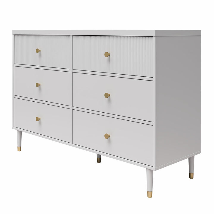 Elizabeth 6 Drawer Textured Dresser with Gold Knobs - Dove Gray