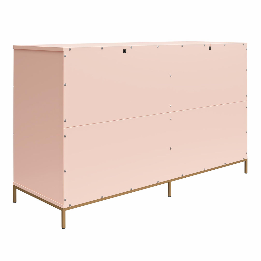 Effie 6 Drawer Dresser with Lucite Gold Pulls and a Gold Metal Legs - Pale Pink