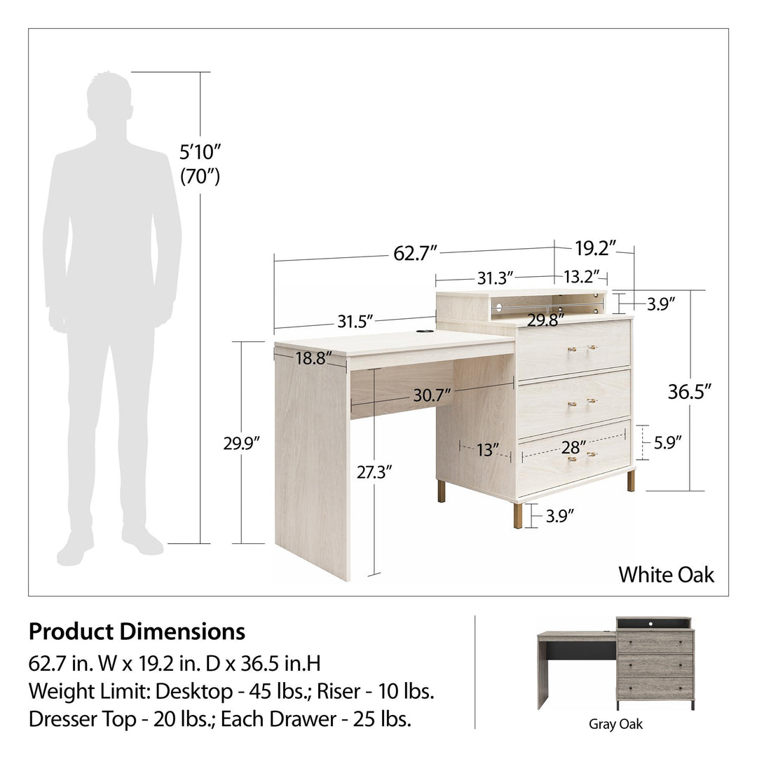 Novogratz Kalissa Dresser Desk Combo with Wireless Charger - Gray Oak