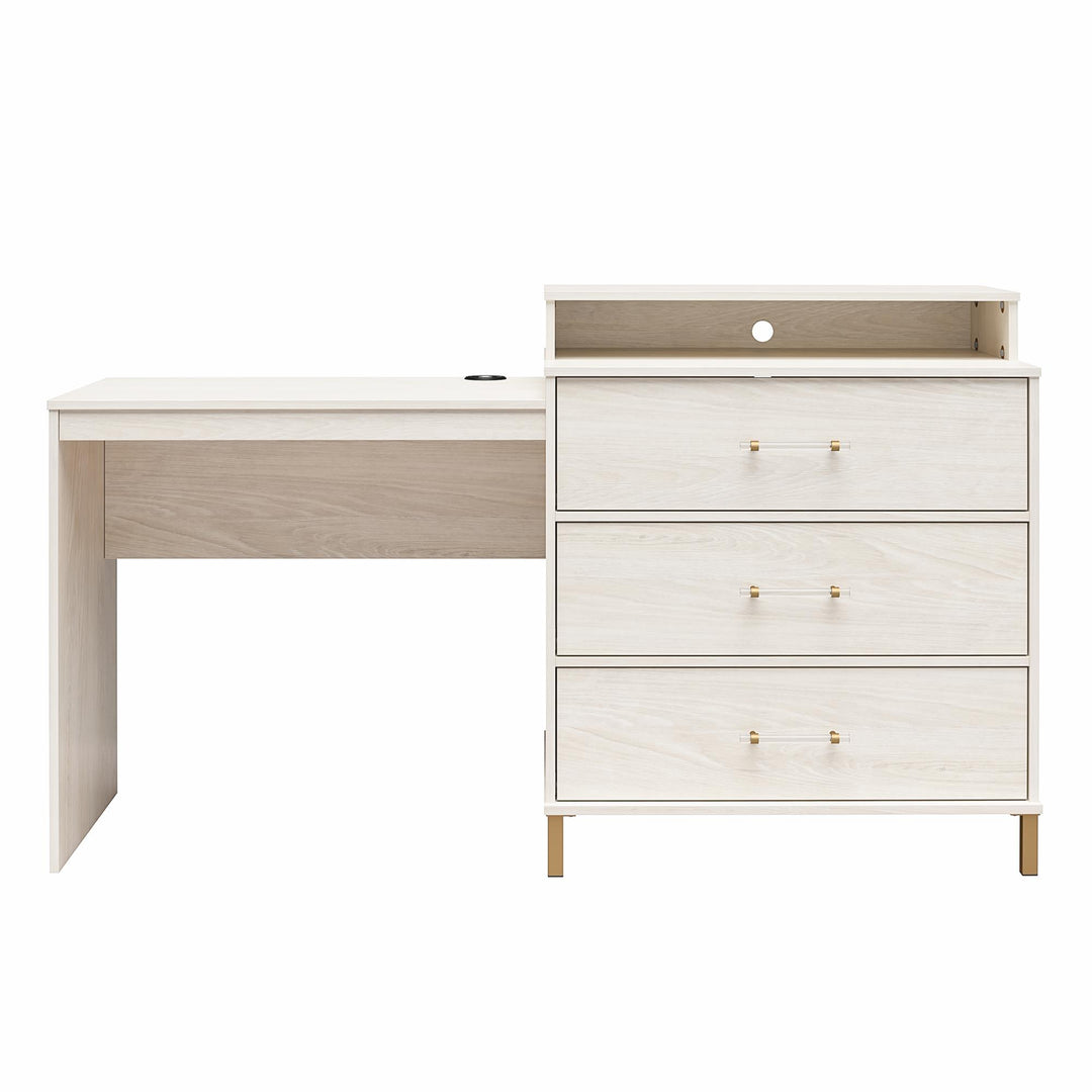 Kalissa Dresser Desk Combo with Wireless Charger - White Oak